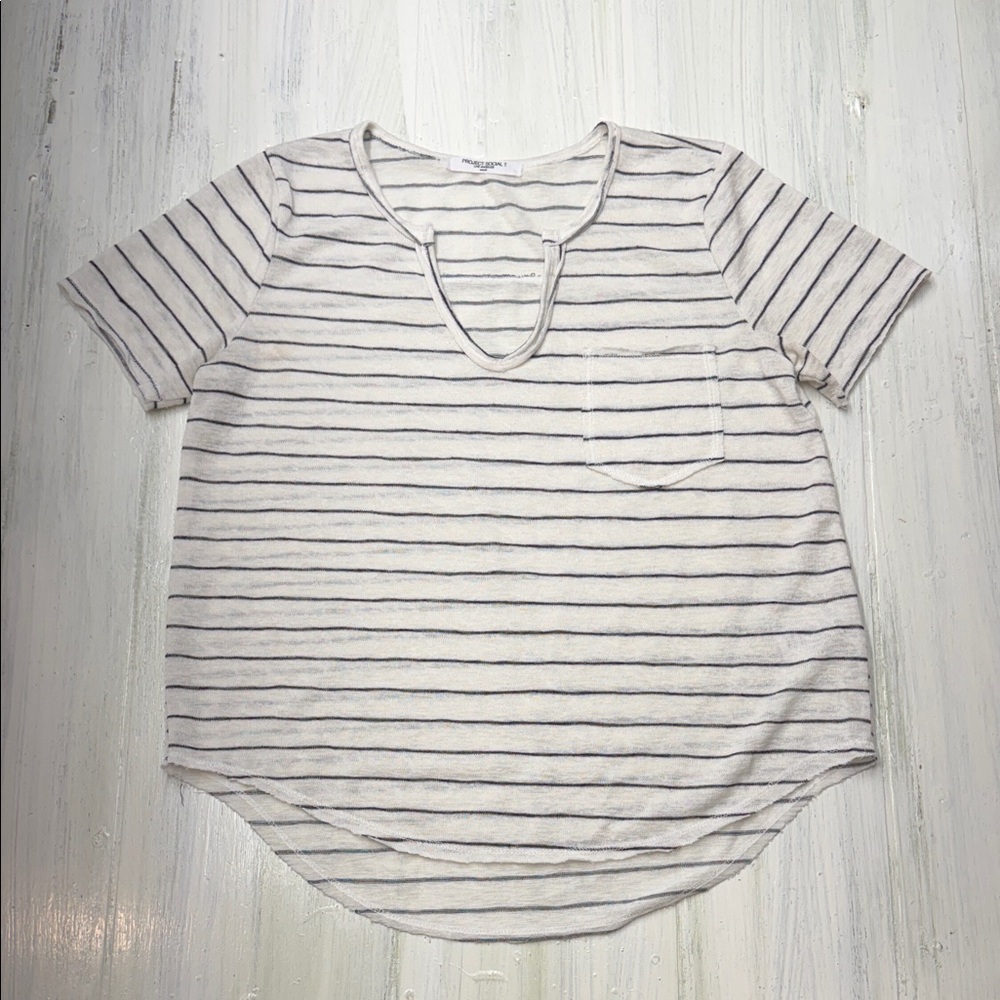 Project Social T Sophia Pocket V-Neck Striped Short Sleeve T-Shirt Sz S